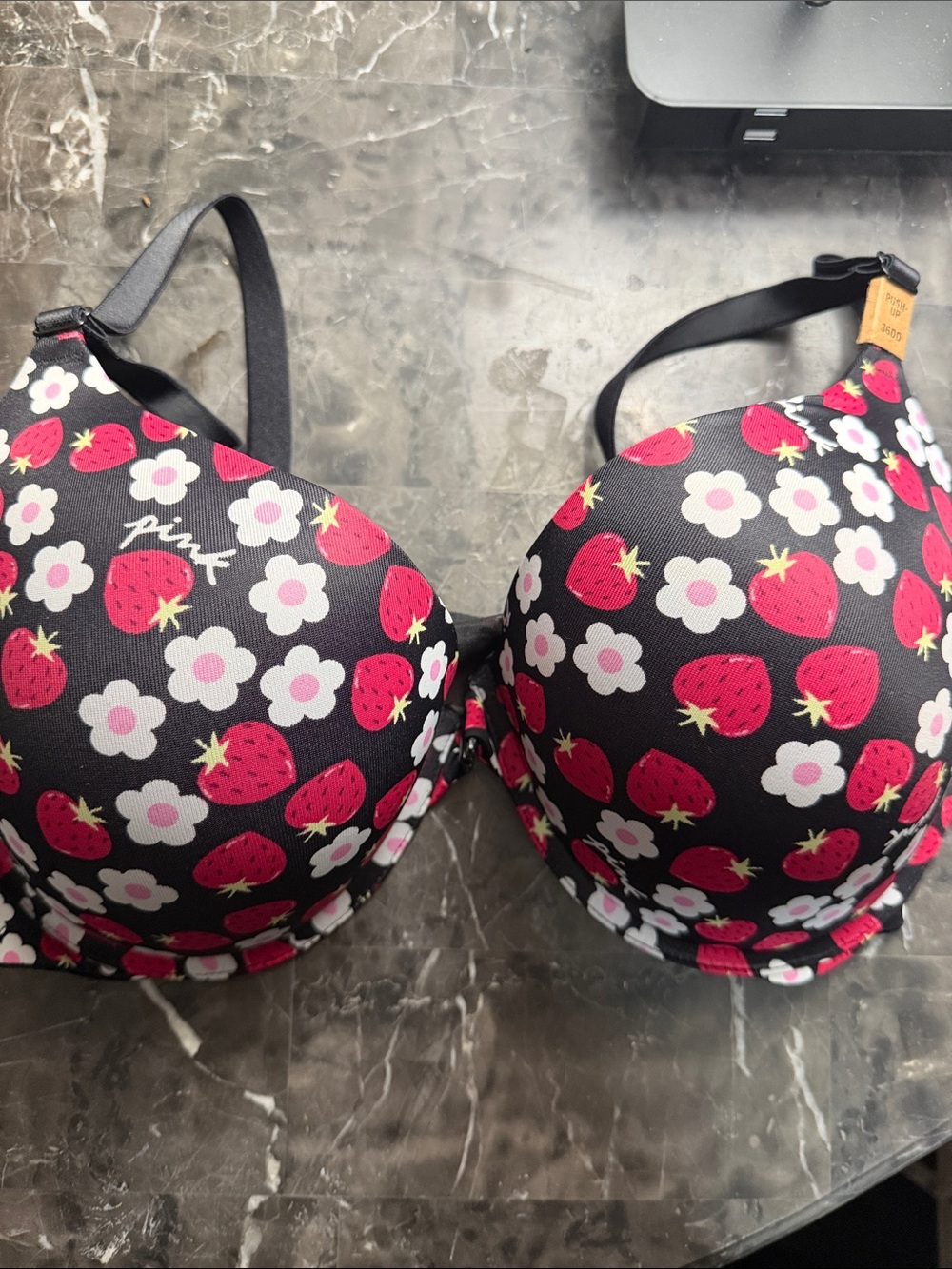 PINK Victoria's Secret Black Strawberry Floral Padded bra